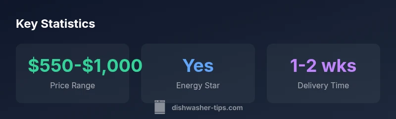 infographic showing GE dishwasher price range, energy star status, and delivery time