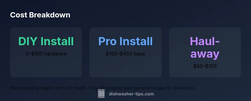 Visual cost breakdown of dishwasher installation, with DIY, professional install, and haul-away segments