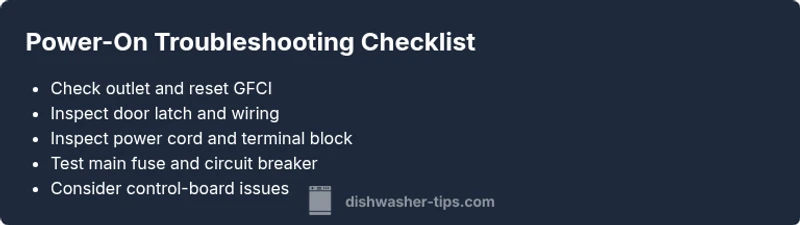 Checklist for dishwasher power-on issues