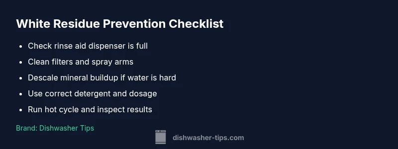 Checklist for preventing white residue in dishwasher